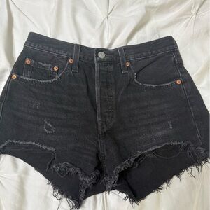 Levi's Black Distressed Jean Shorts with Frayed Hem